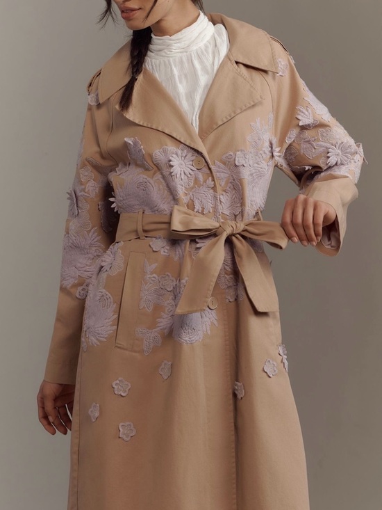 Anthropologie Jackets & Blazers - NWT Anthropologie Beige Trench Coat with Lilac Floral Appliqué